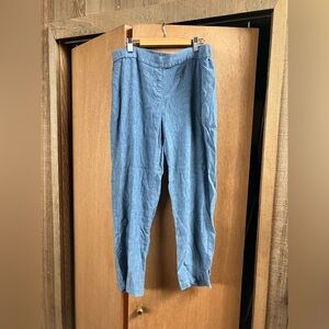 J Jill (Size L) Blue Linen Stretch Pants Lagenlook Minimalist Pants